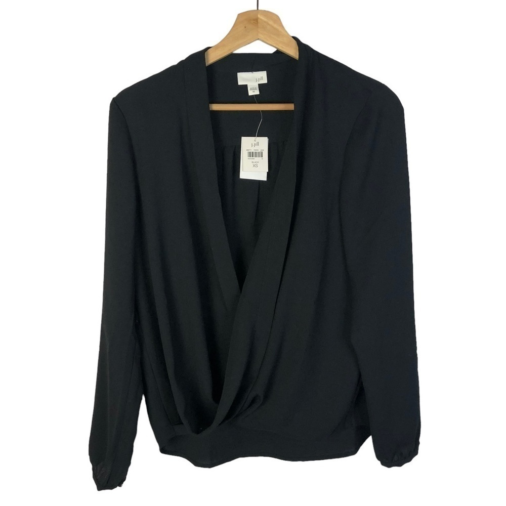J. Jill Black Drape Wrap Front Long Sleeve Blouse XS